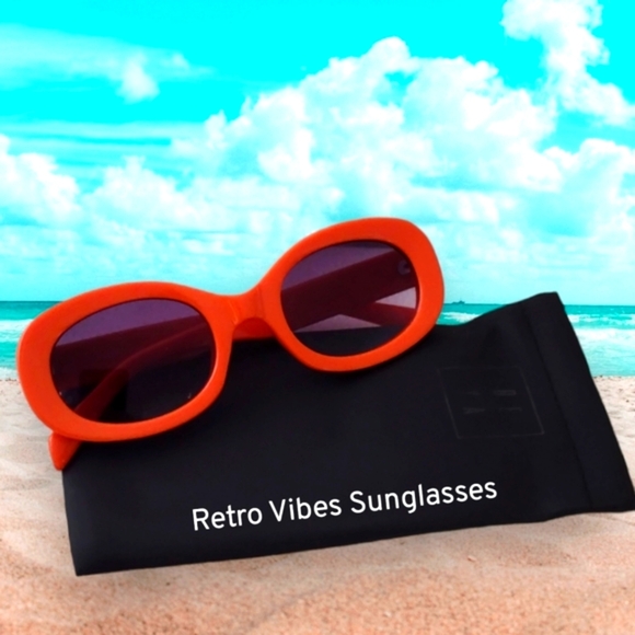 🎯🎯SALE🎯🎯NWT Orange Oval Retro Style Sunglasses UV Protection - Picture 1 of 6